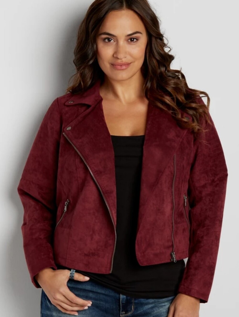 Maurices Wine Red Suede Moto Jacket Size 1